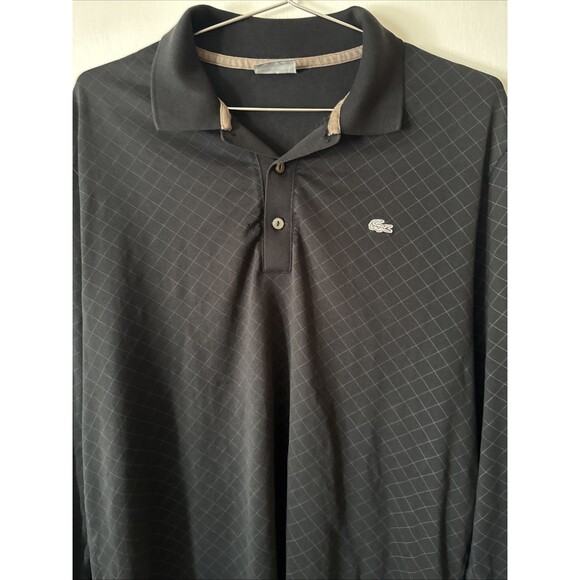 Lacoste Long Sleeve Black Diamond Pattern Polo Crocodile 5191L | Men’s 5 (Large) - Picture 2 of 9